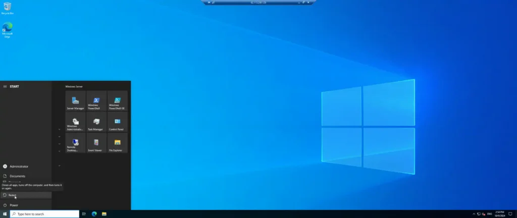 Step 12: Reboot the Server - How to Change the RDP Port on Windows Server 2016/2019/2022