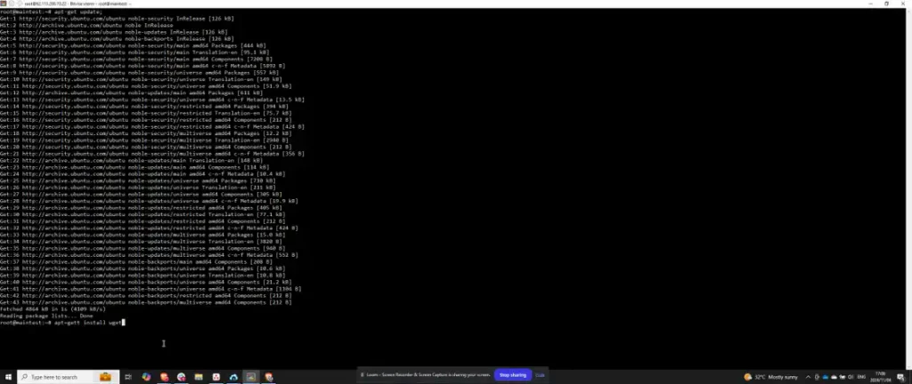 Step 1: Update System Packages and Install Wget - How to set up FastPanel on Ubuntu 24.04
